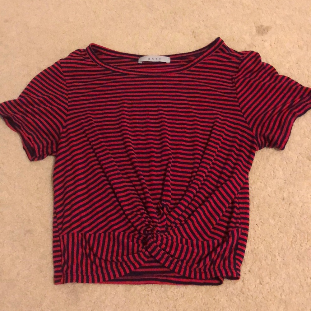 red and navy striped shirt